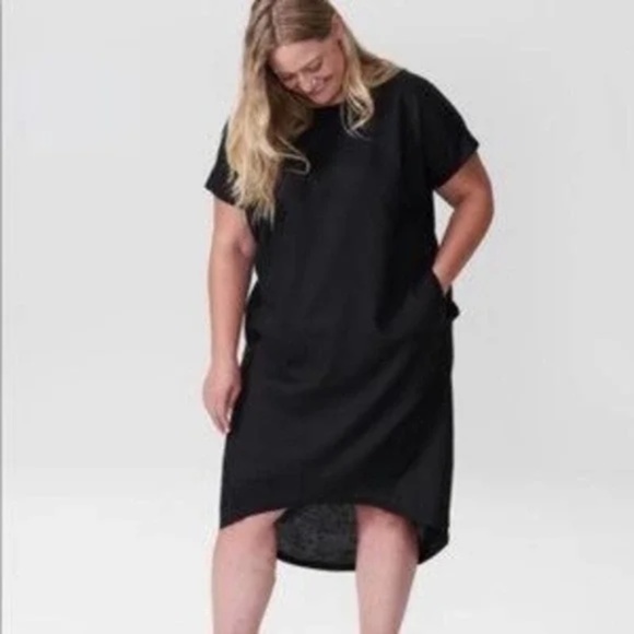 UNIVERSAL STANDARD - Sarah Linen Shift Dress - Black - X-Large (Plus Size 26-28) - Picture 2 of 16